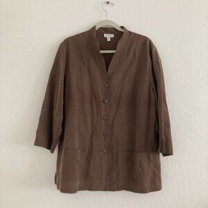 Charter Club Silk Linen Blend Button Front Top Tunic Brown Minimalist 16W
